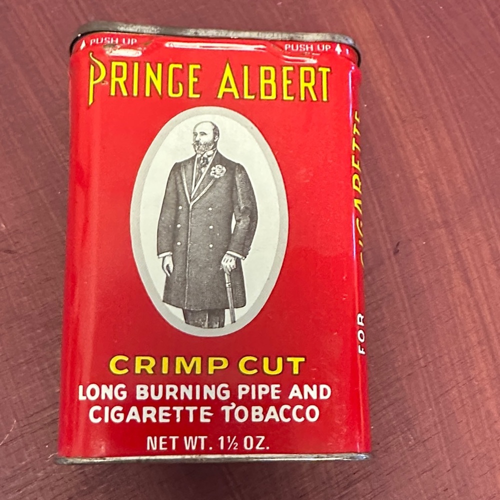 Prince Albert Crimp Cut Tobacco Tin - Red Vintage Collectible
